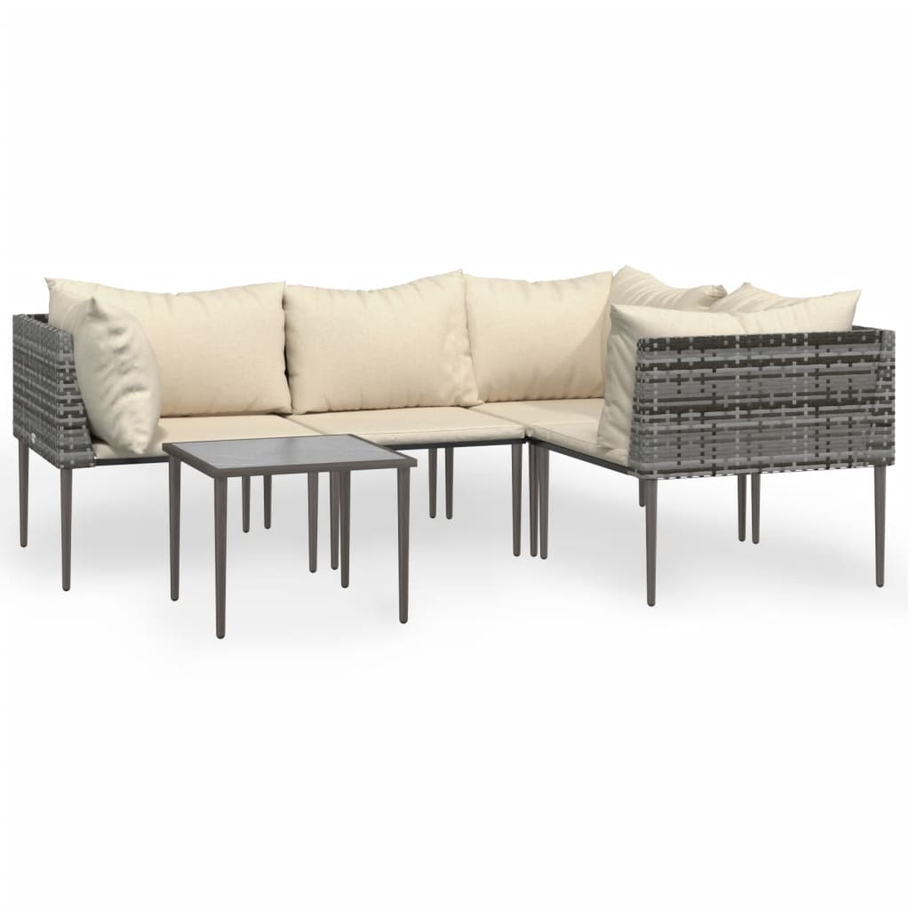 5 Piece Patio Lounge Set with Cushions Gray Poly Rattan