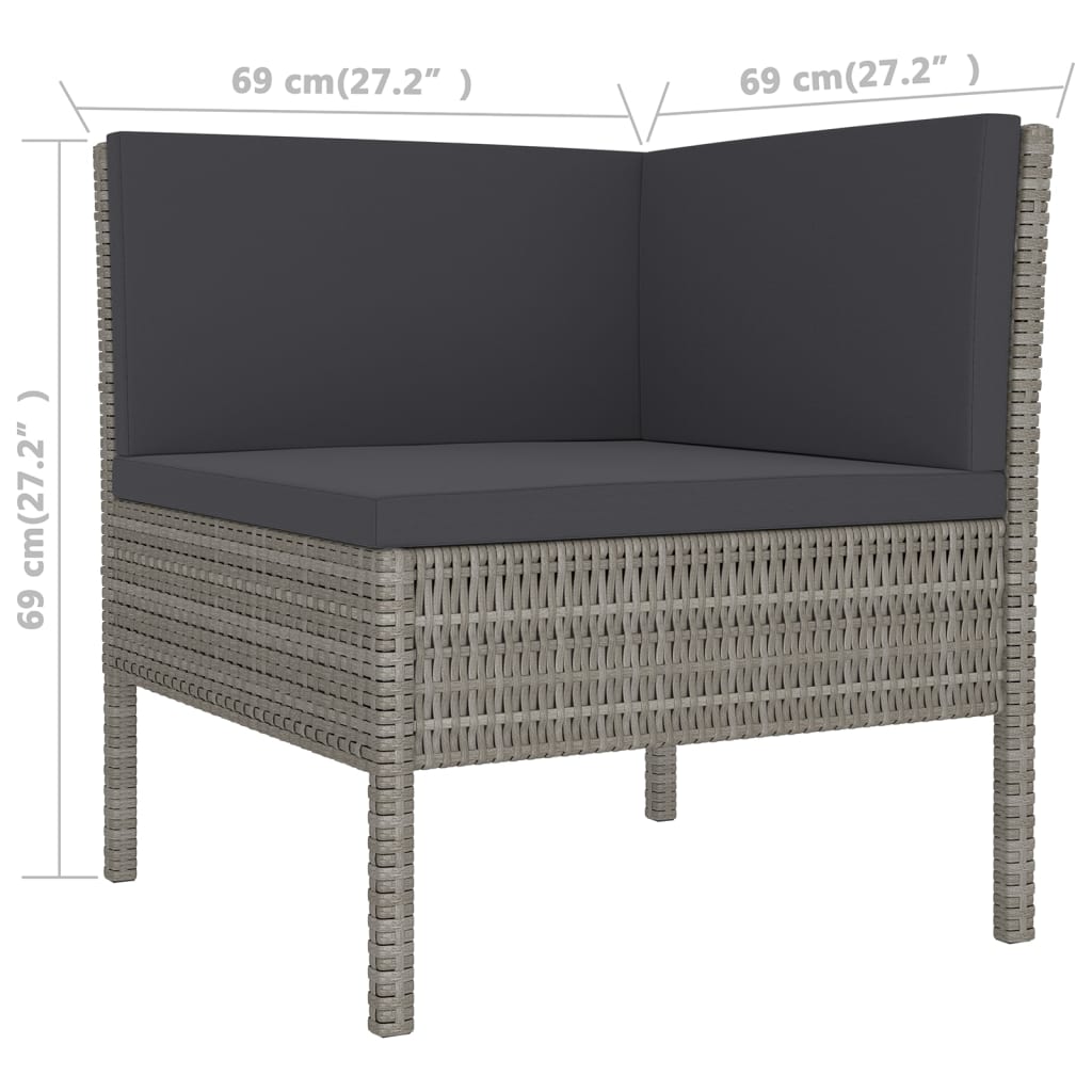 5 Piece Patio Lounge Set with Cushions Poly Rattan Gray