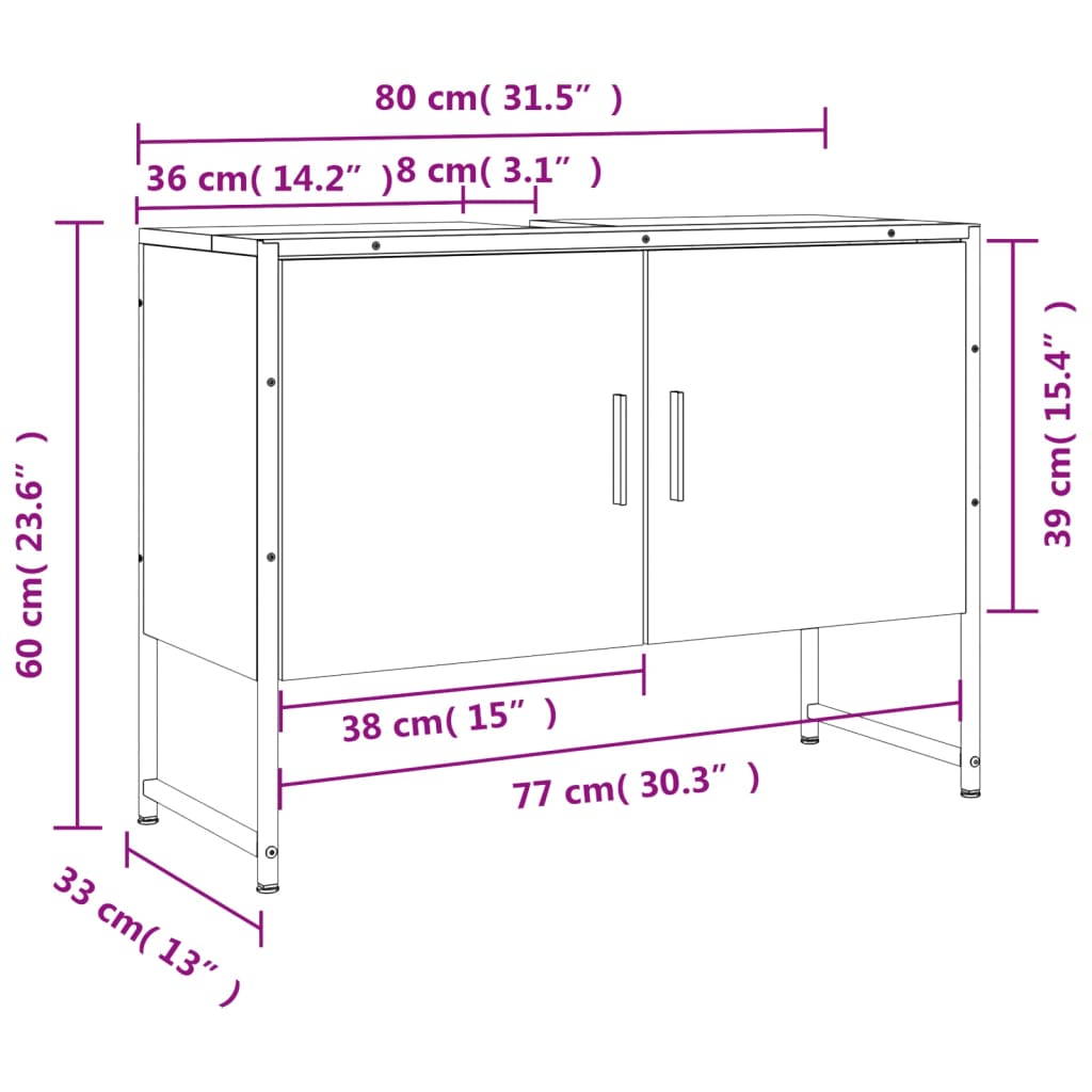 Bathroom Sink Cabinet Black 31.5"x13"x23.6" Engineered Wood