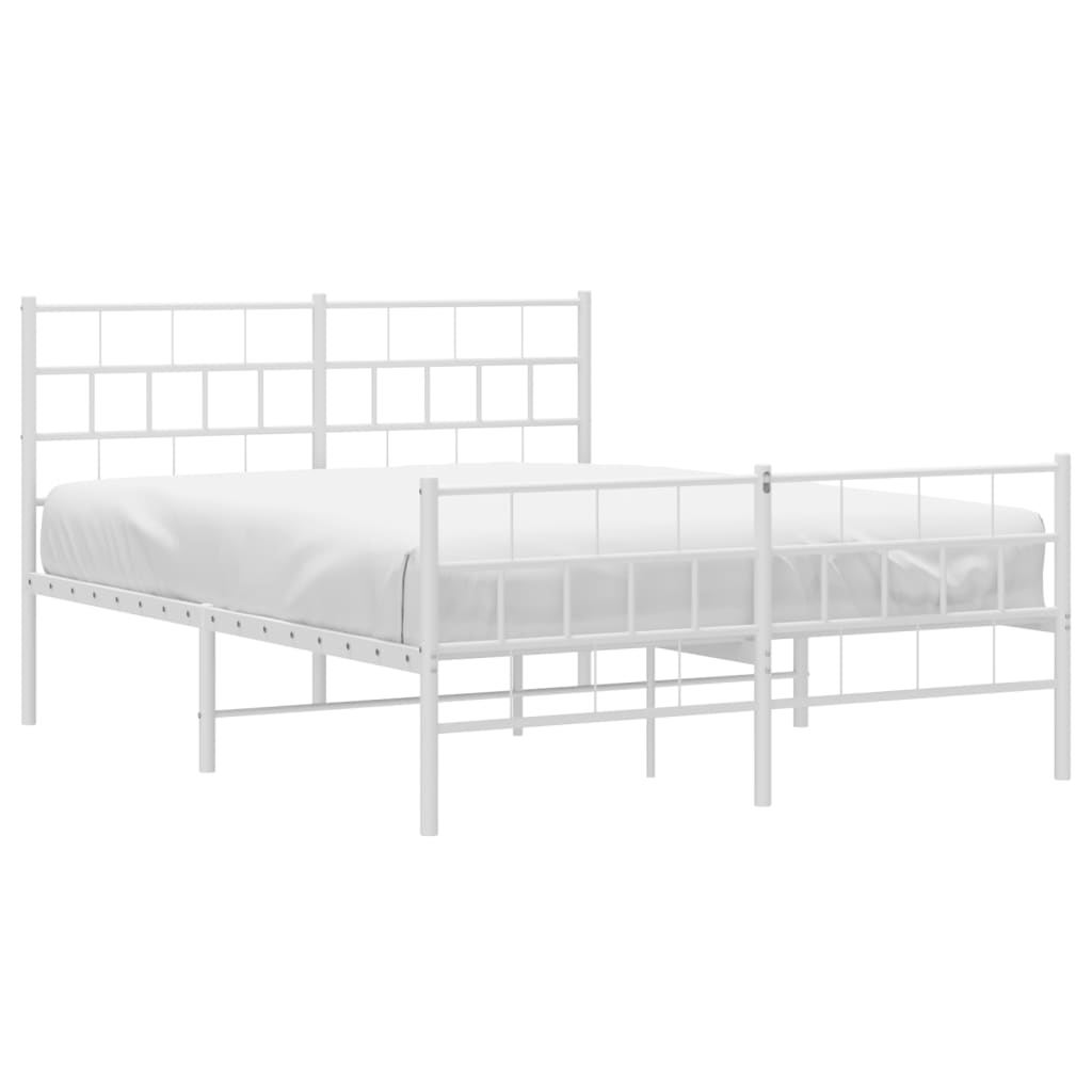 Metal Bed Frame without Mattress with Footboard White 53.1"x74.8"