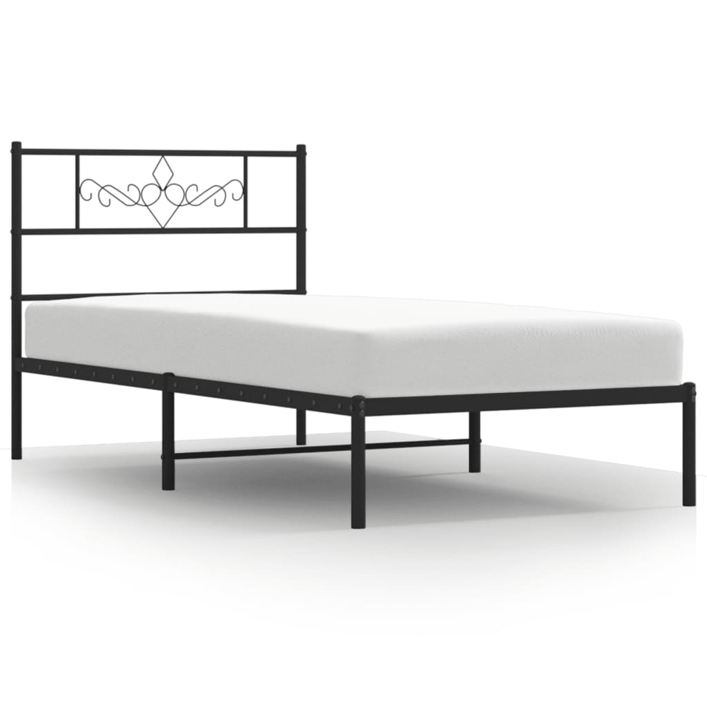 Metal Bed Frame without Mattress with Headboard Black 39.4"x74.8"