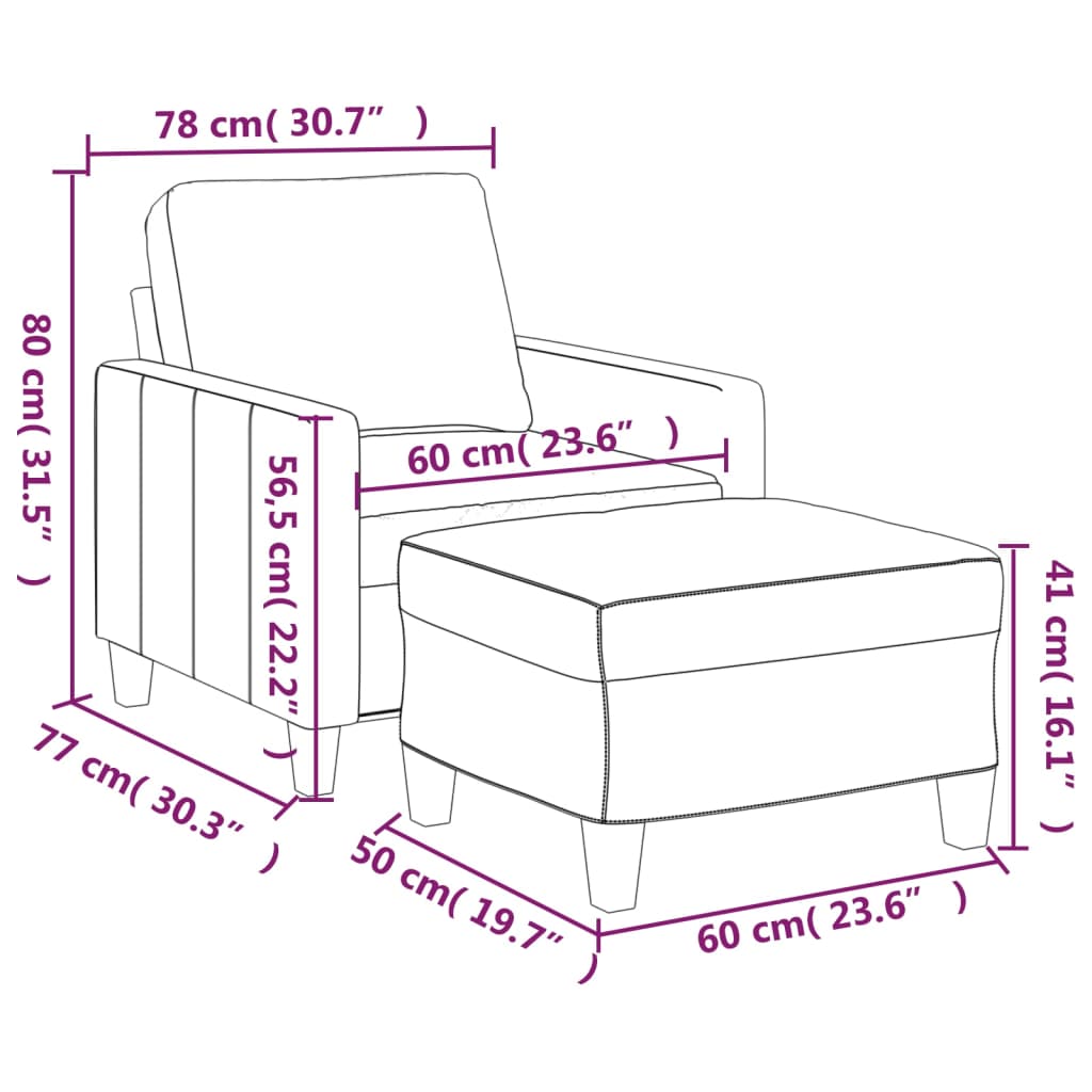 Sofa Chair with Footstool Black 23.6" Faux Leather