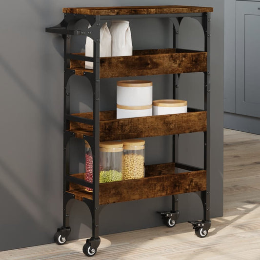 Kitchen Trolley Smoked Oak 20.9"x7.9"x29.9" Engineered Wood