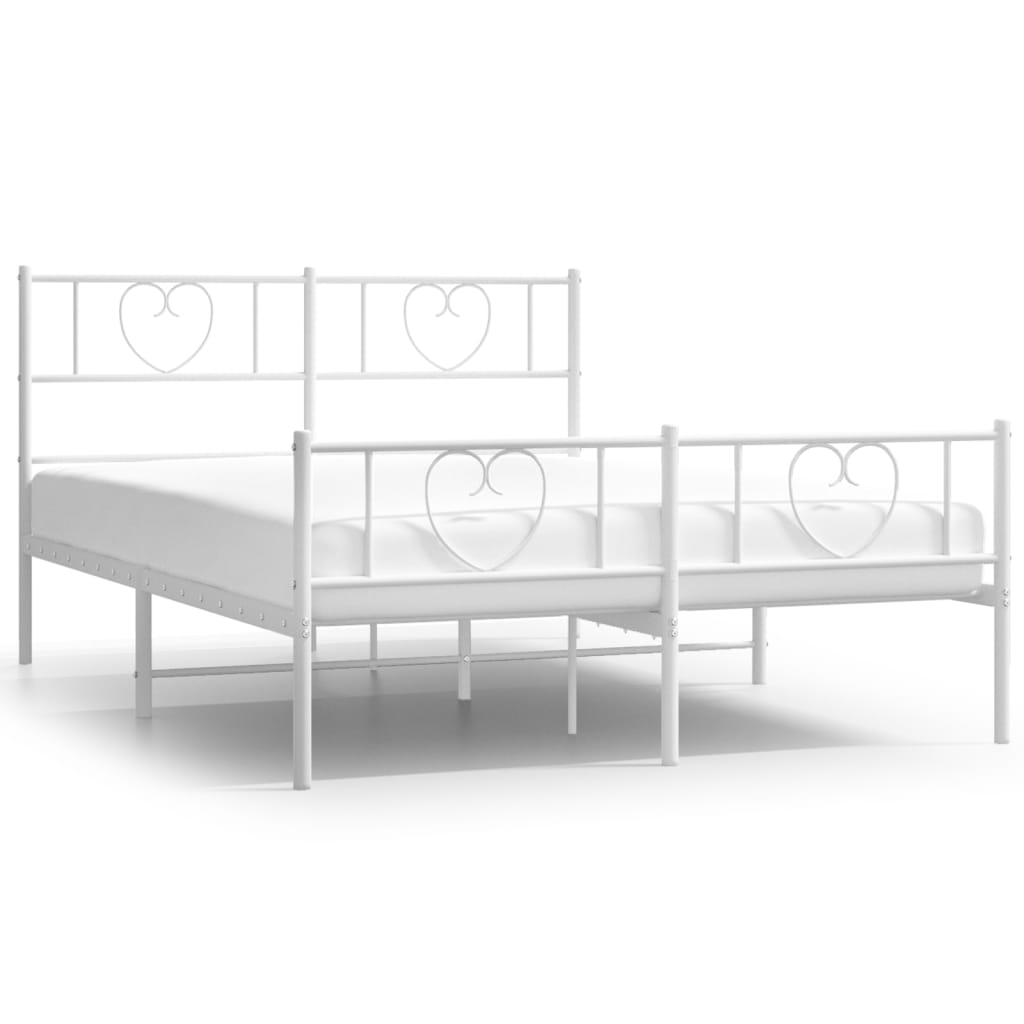 Metal Bed Frame without Mattress with Footboard White 53.1"x74.8"