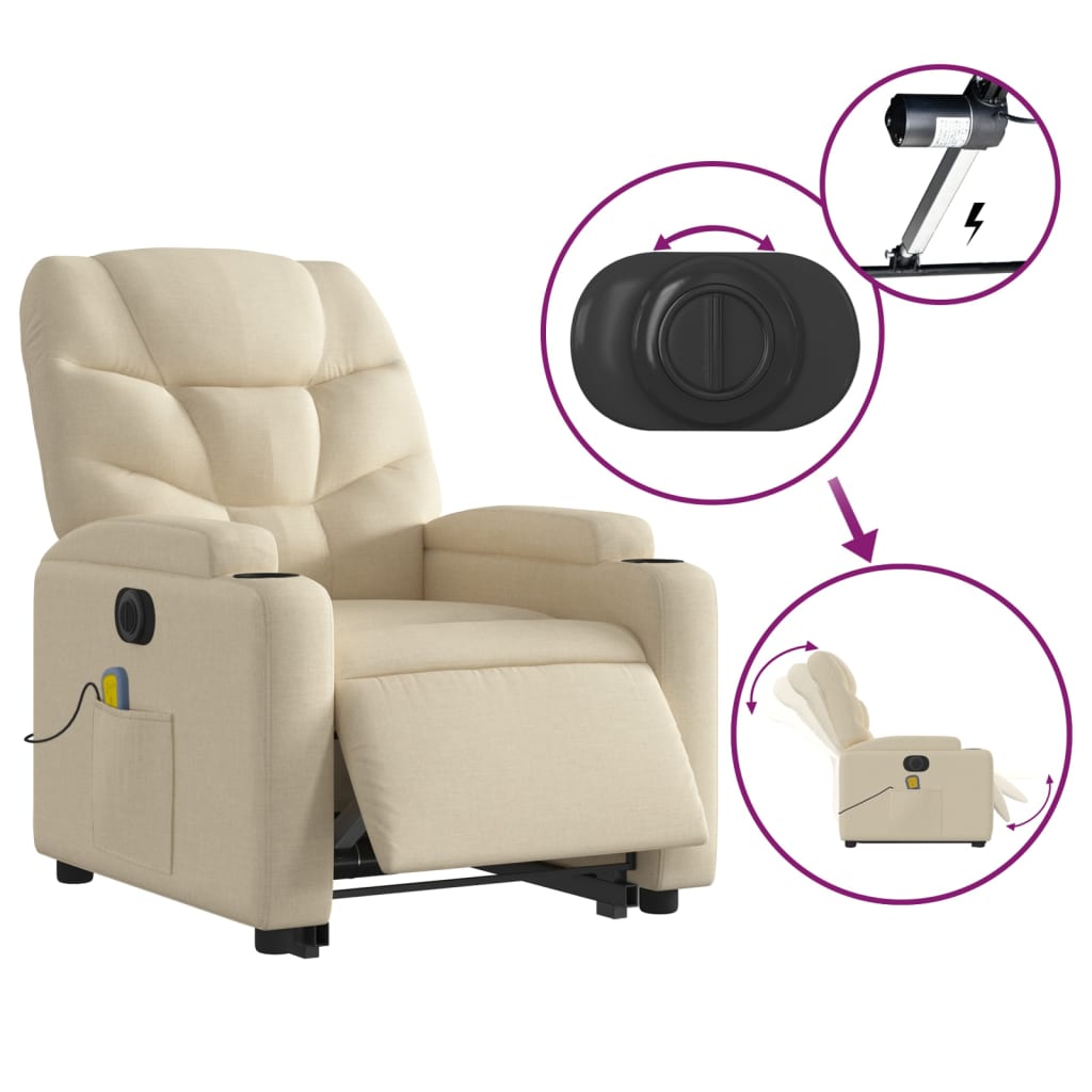 Electric Stand up Massage Recliner Chair Cream Fabric