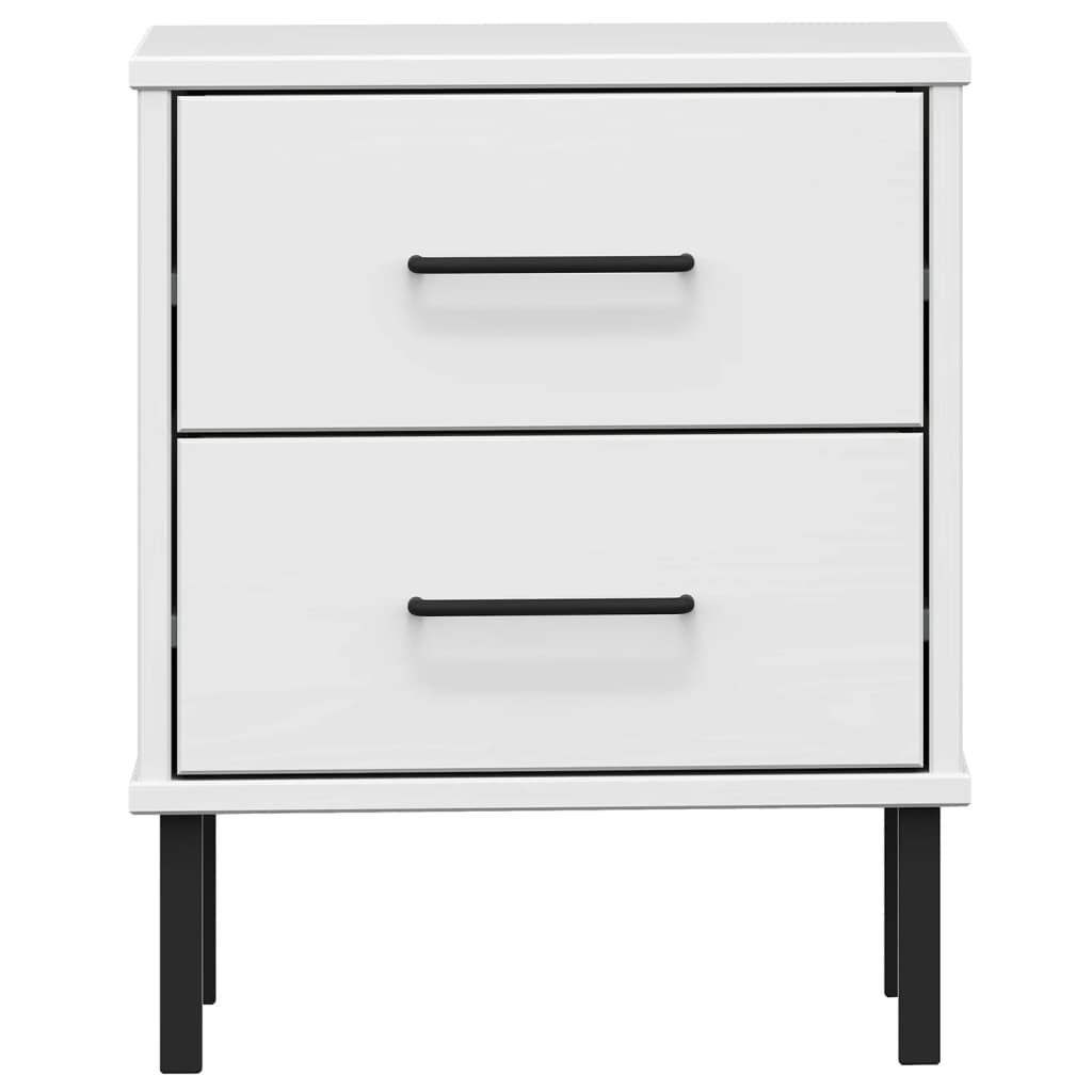 Bedside Cabinet with Metal Legs White Solid Wood Pine OSLO