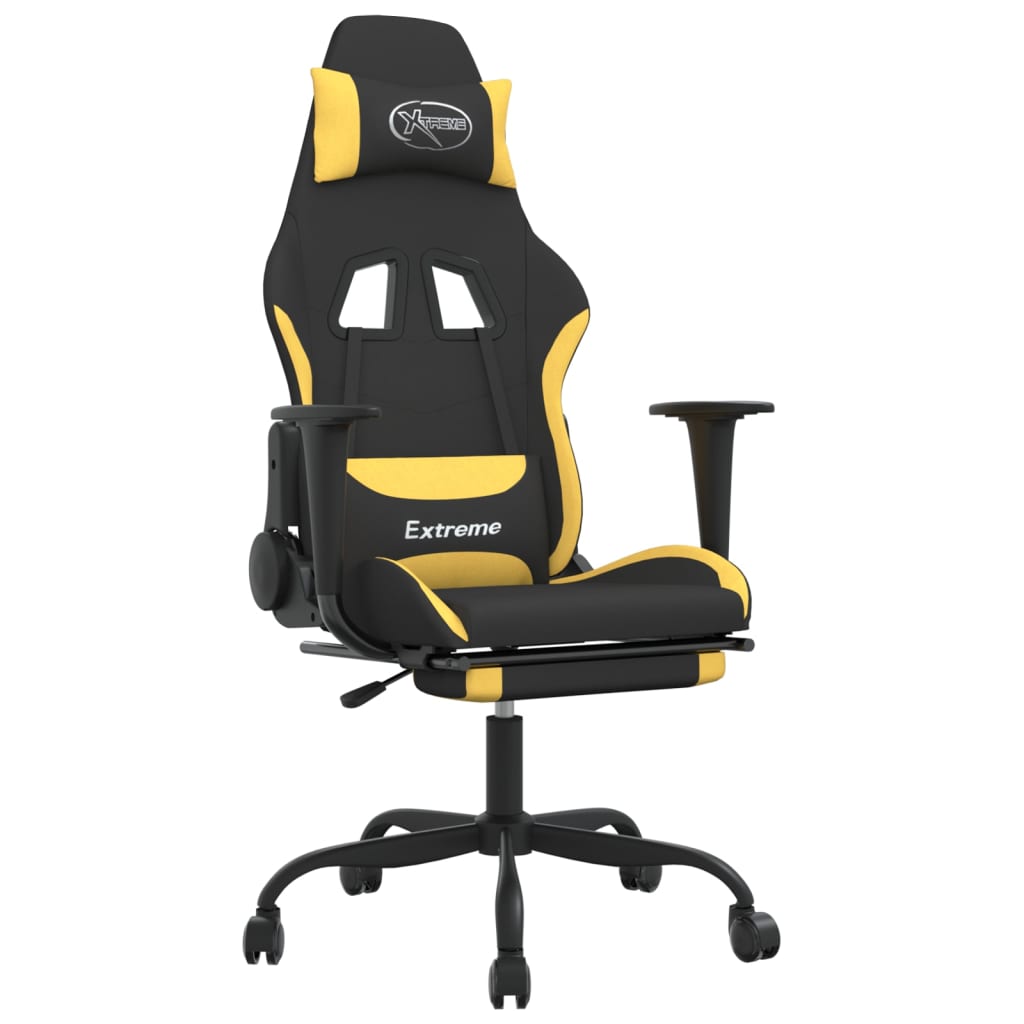 Gaming Chair with Footrest Black and Yellow Fabric