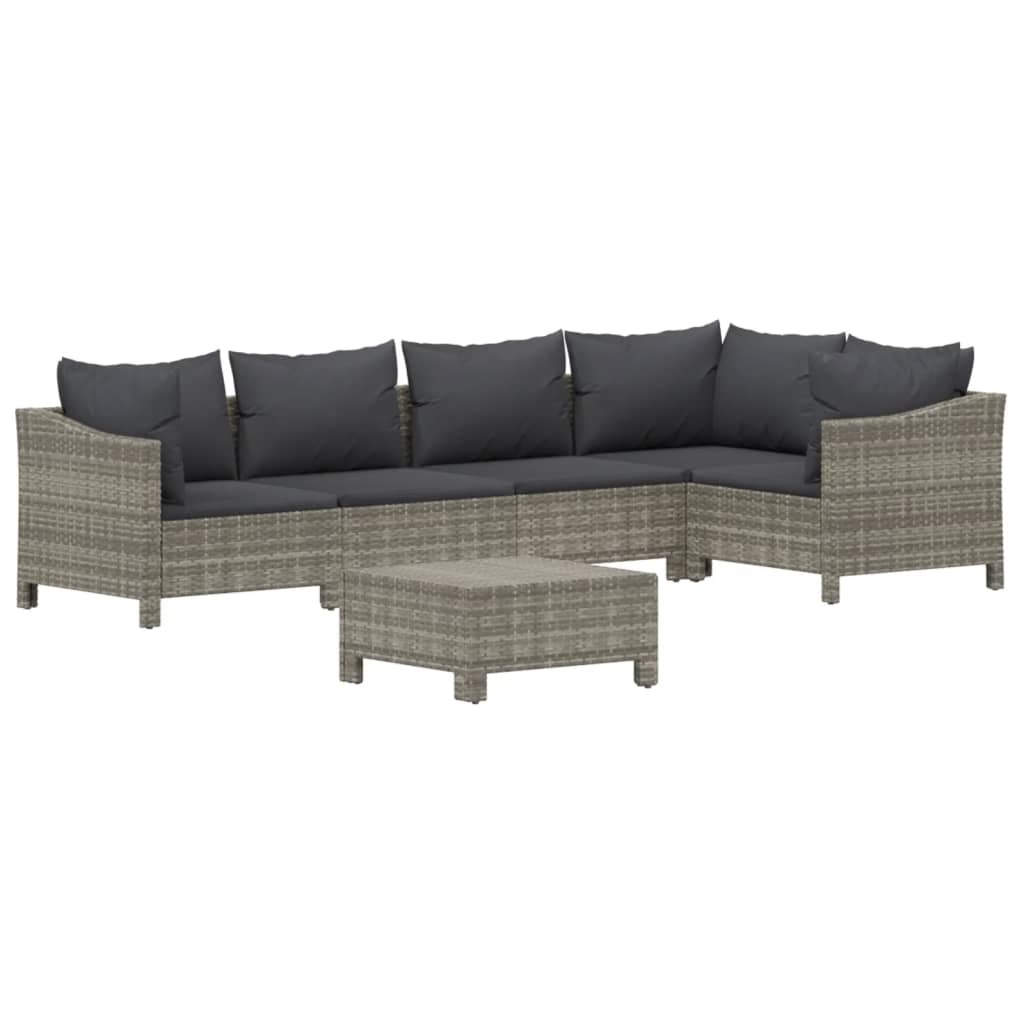 6 Piece Patio Lounge Set with Cushions Gray Poly Rattan