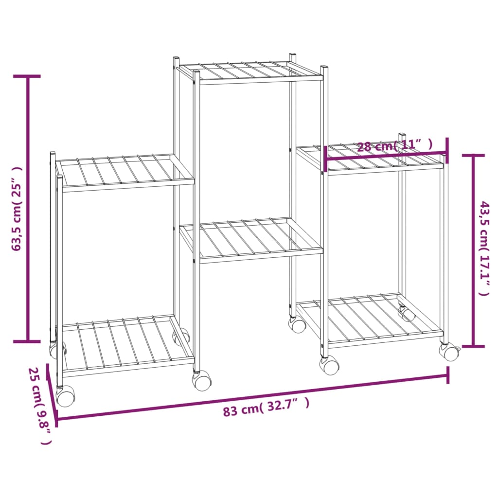 Flower Stand with Wheels 32.7"x9.8"x25" Black Iron