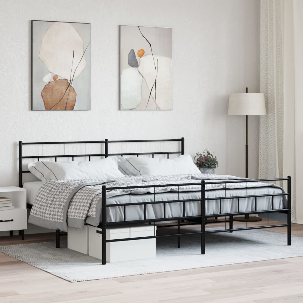 Metal Bed Frame without Mattress with Footboard Black 72"x83.9"