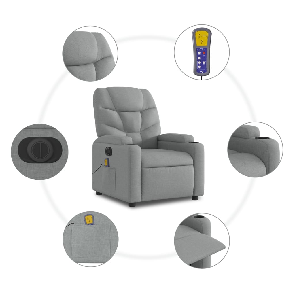 Electric Stand up Massage Recliner Chair Light Gray Fabric