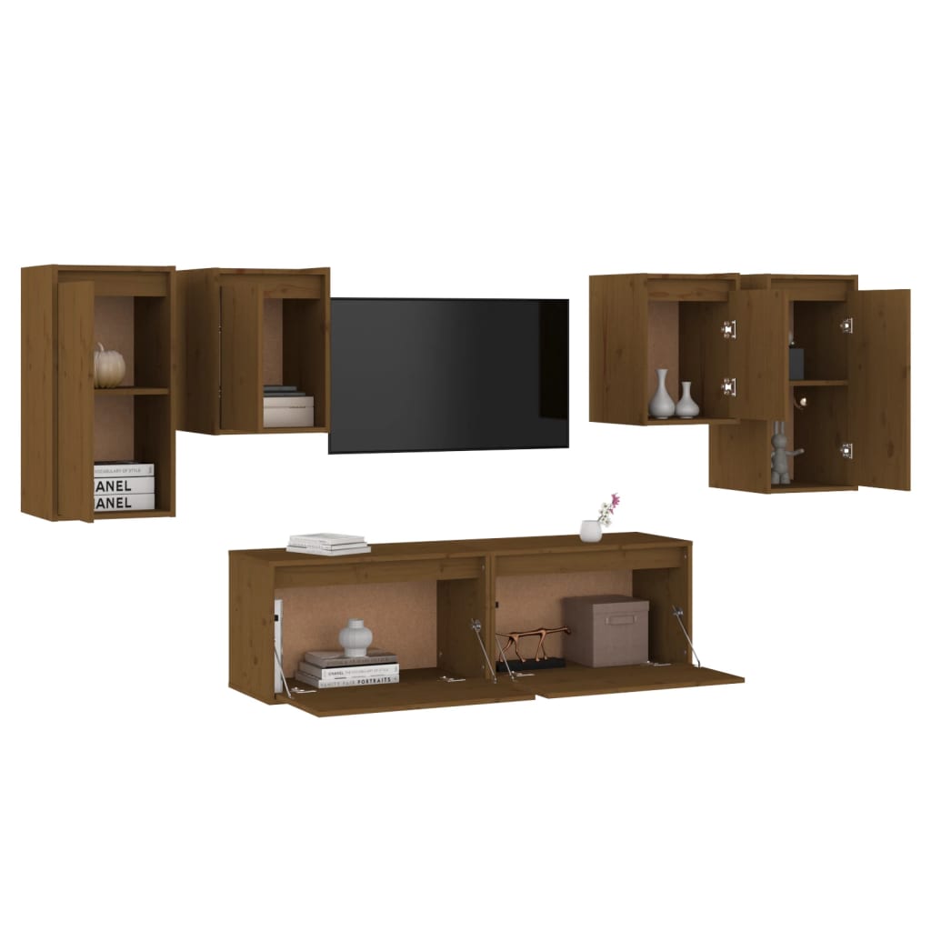 TV Stands 6 Pcs Honey Brown Solid Wood Pine