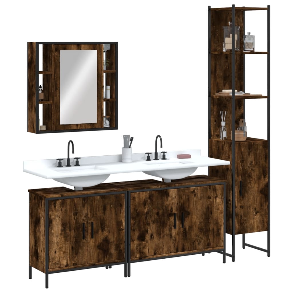 4 Piece Bathroom Cabinet Set Black Engineered Wood