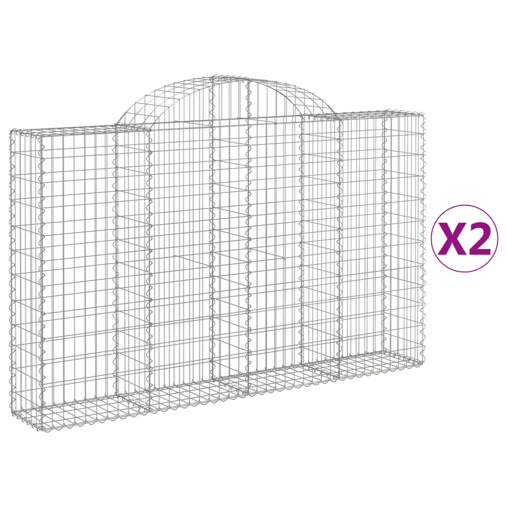 Arched Gabion Baskets 2 pcs 78.7"x11.8"x47.2"/55.1" Galvanized Iron