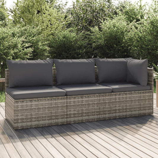 3 Piece Patio Lounge Set with Cushions Gray Poly Rattan