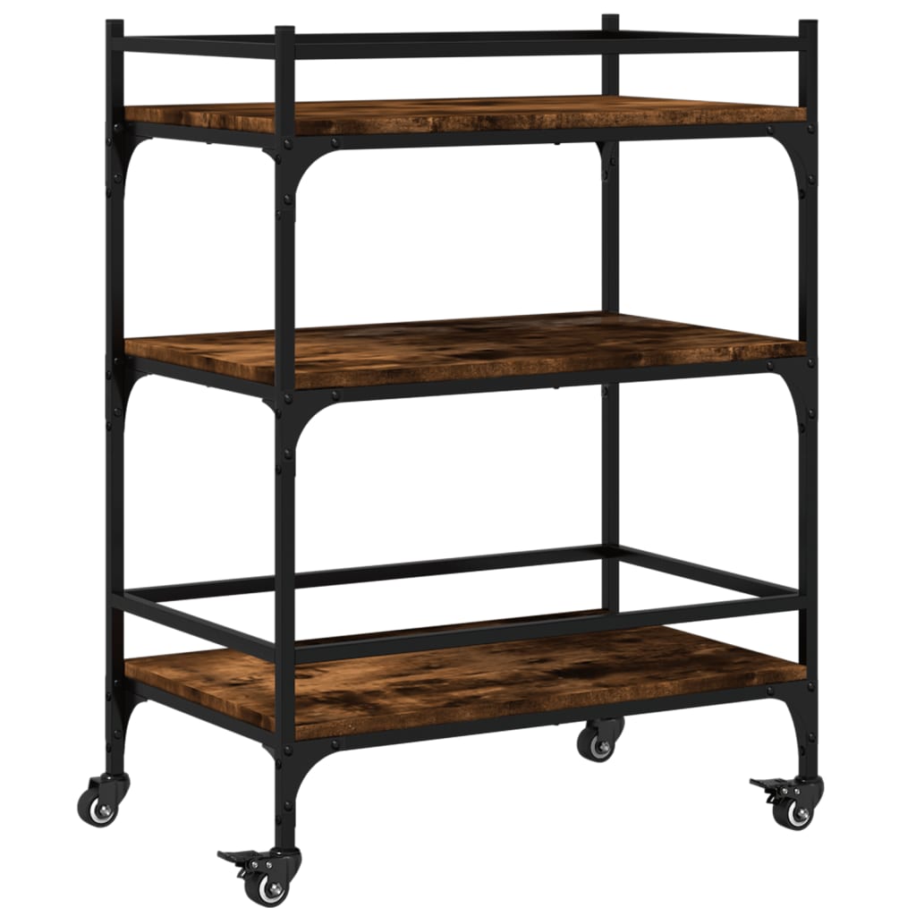 Kitchen Trolley Smoked Oak 25.6"x15.7"x34.1" Engineered Wood