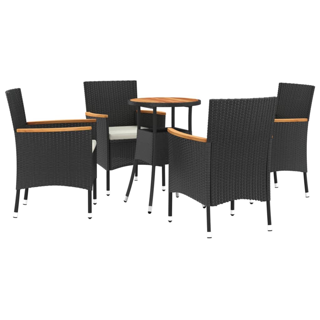 5 Piece Patio Bistro Set with Cushions Black Poly Rattan