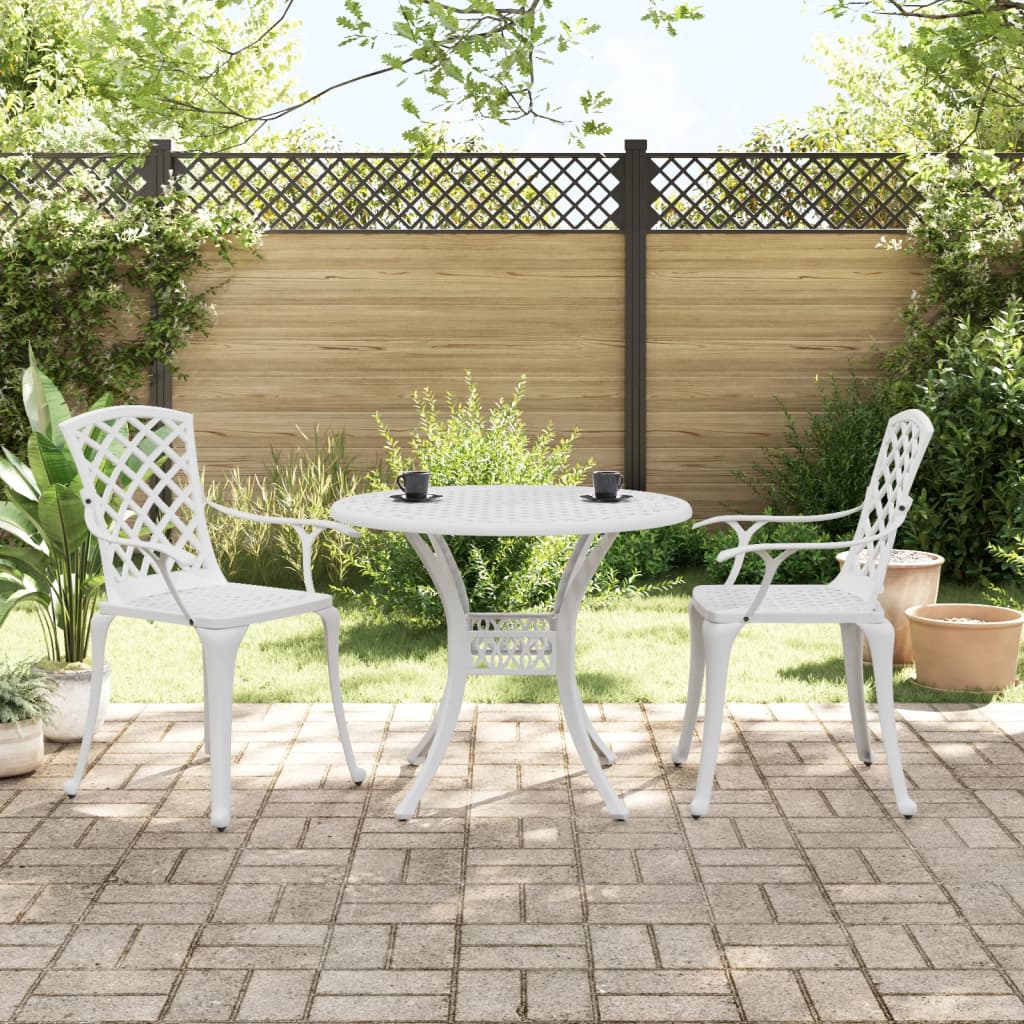 3 Piece Bistro Set White Cast Aluminum