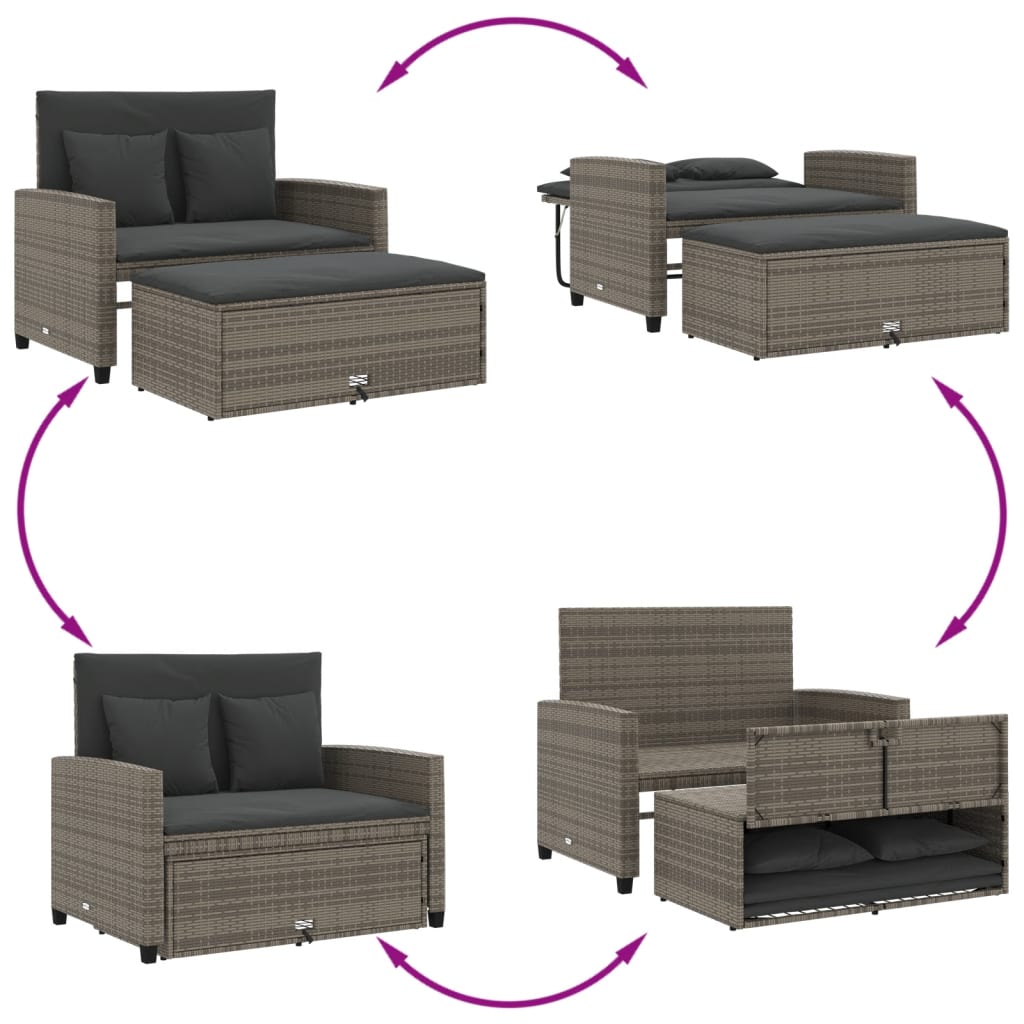 Patio Sofa with Cushions 2-Seater Gray Poly Rattan