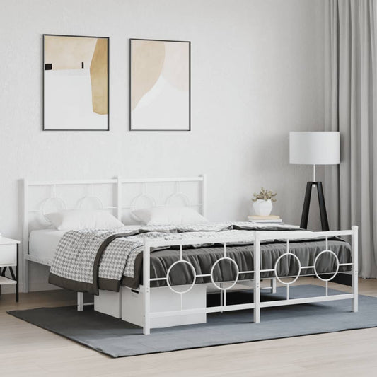 Metal Bed Frame without Mattress with Footboard White 59.1"x78.7"