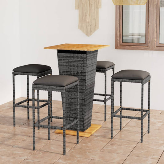 5 Piece Patio Bar Set with Cushions Poly Rattan Gray