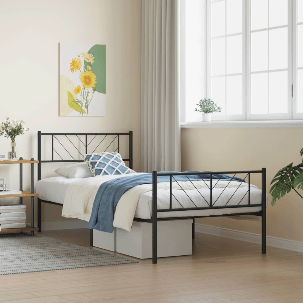 Metal Bed Frame without Mattress with Footboard White 53.1"x74.8"