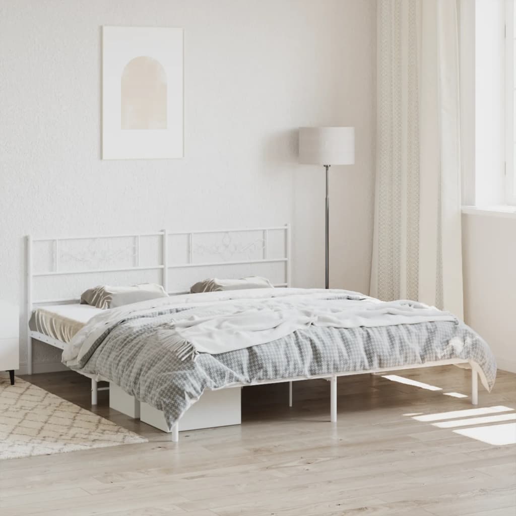 Metal Bed Frame without Mattress with Headboard White 76"x79.9"