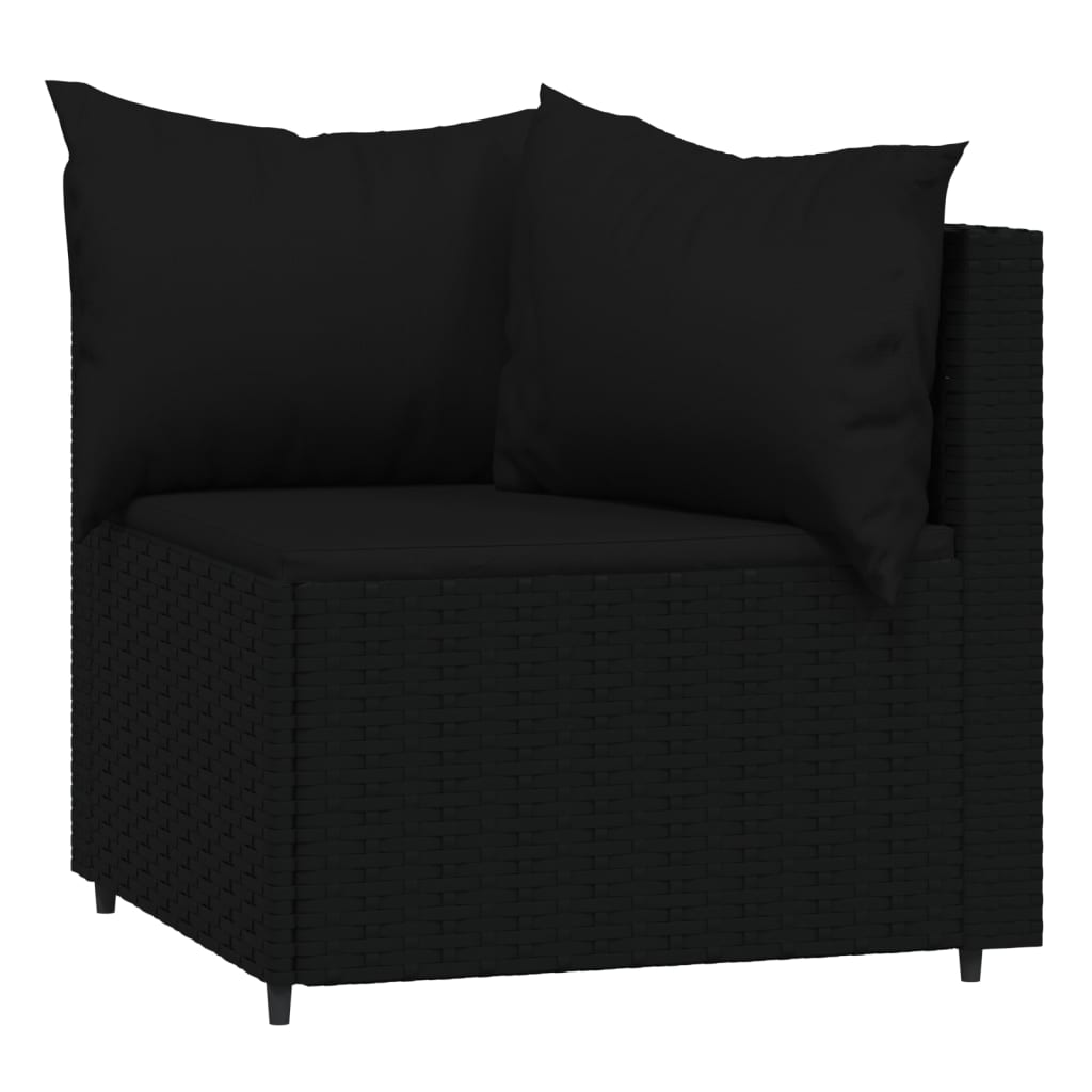 Patio Corner Sofas with Cushions 2 pcs Black Poly Rattan