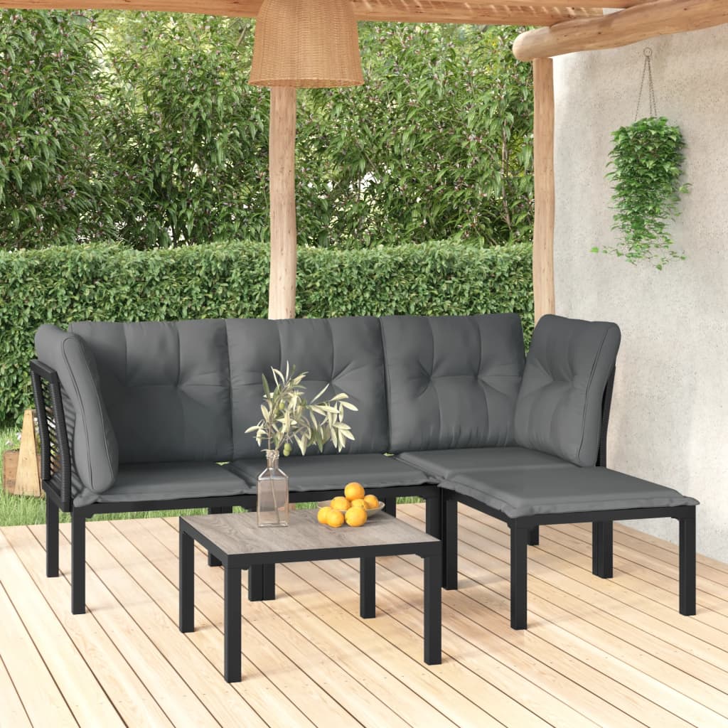 5 Piece Patio Lounge Set Black and Gray Poly Rattan