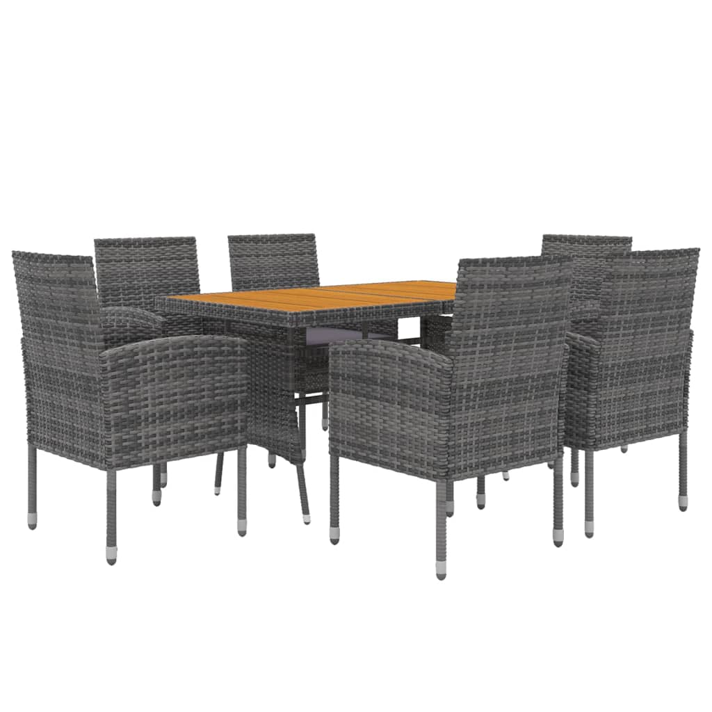 7 Piece Patio Dining Set Poly Rattan Gray