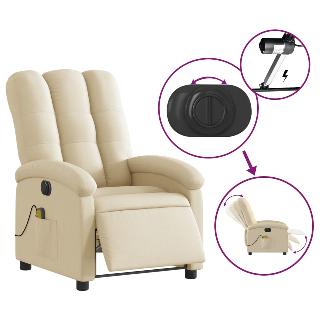 Electric Massage Recliner Chair Cream Fabric