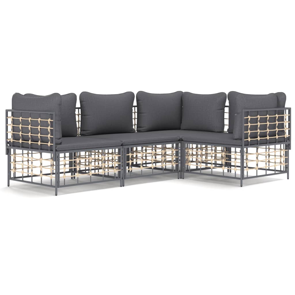 4 Piece Patio Lounge Set with Cushions Anthracite Poly Rattan