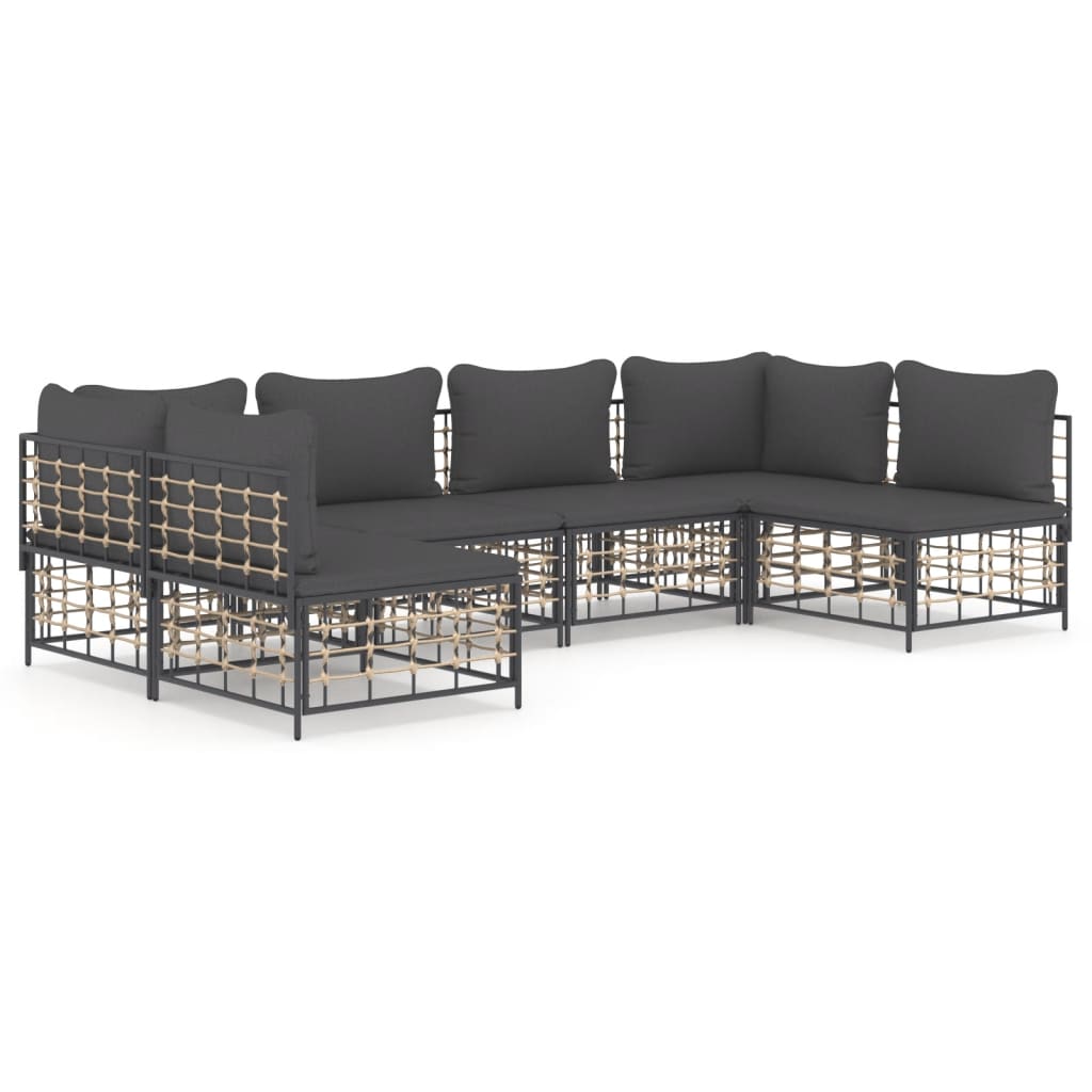 6 Piece Patio Lounge Set with Cushions Anthracite Poly Rattan