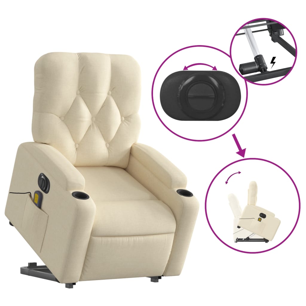 Electric Stand up Massage Recliner Chair Cream Fabric