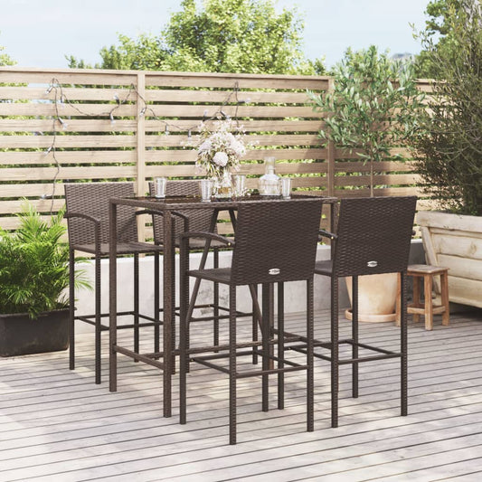 5 Piece Patio Bar Set Brown Poly Rattan