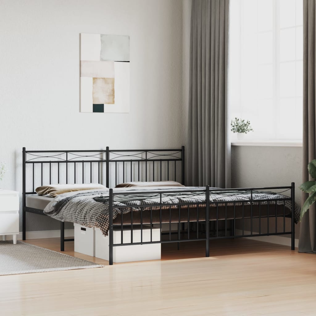 Metal Bed Frame without Mattress with Footboard Black 72"x83.9"