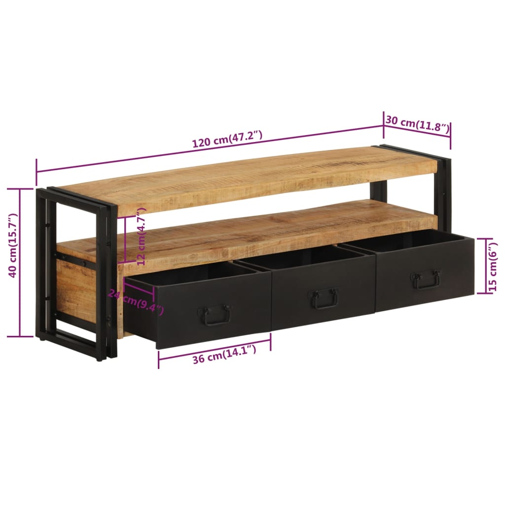 TV Stand 47.2"x11.8"x15.7" Solid Wood Mango