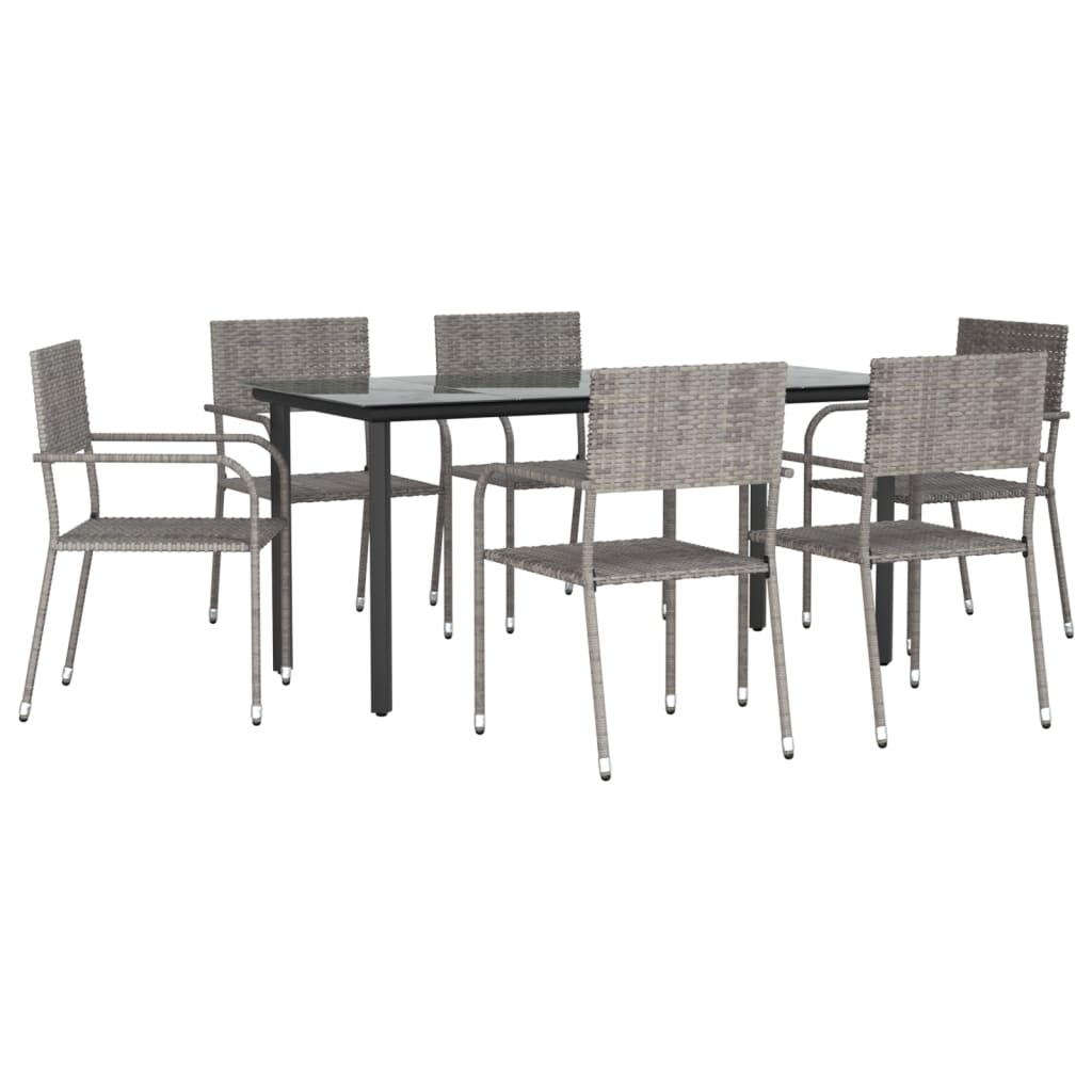 7 Piece Patio Dining Set Gray Poly Rattan