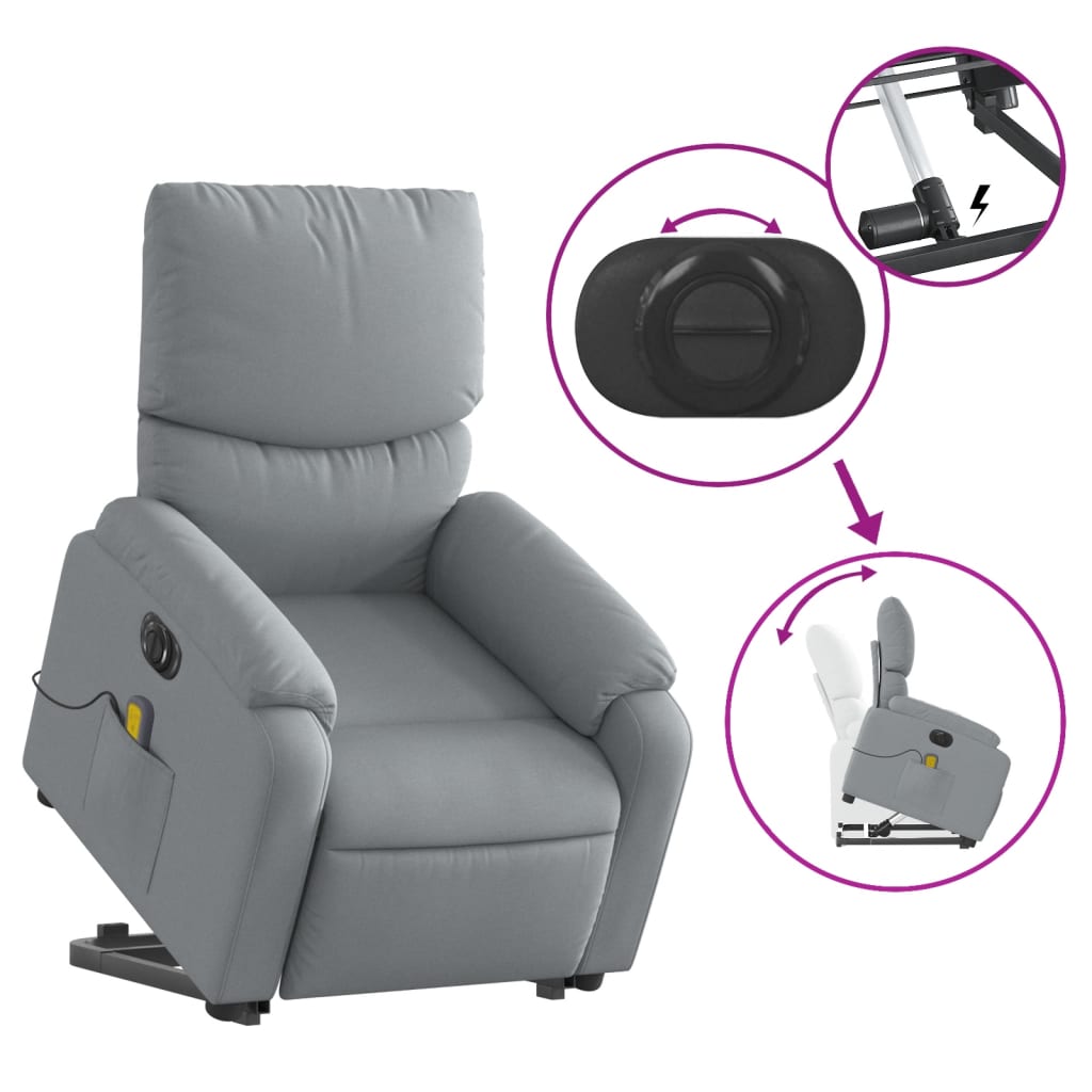 Electric Stand up Massage Recliner Chair Light Gray Fabric