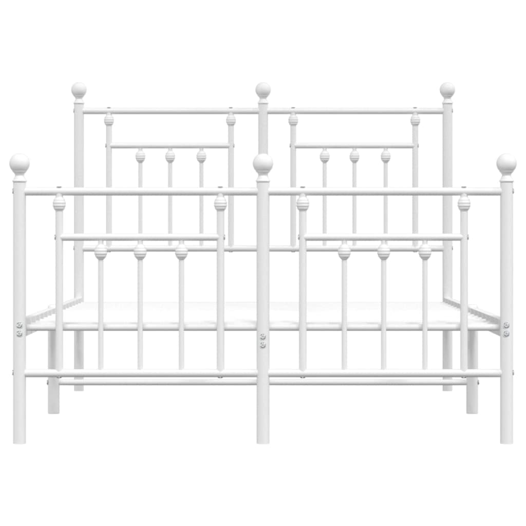 Metal Bed Frame without Mattress with Footboard White 53.1"x74.8"