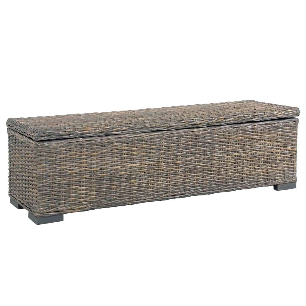 Storage Box 47.2" Gray Kubu Rattan and Solid Mango Wood