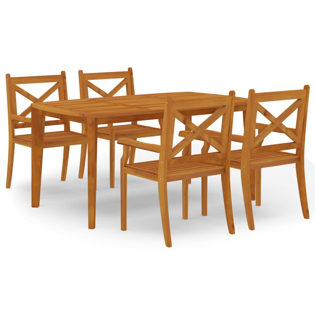 5 Piece Patio Dining Set Solid Wood Acacia