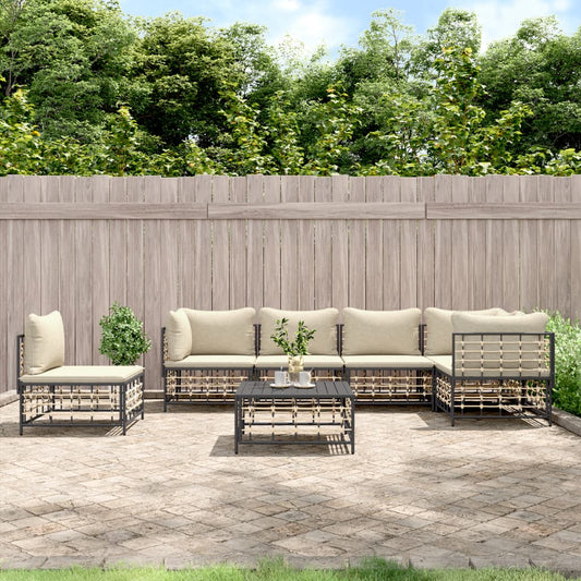 7 Piece Patio Lounge Set with Cushions Anthracite Poly Rattan