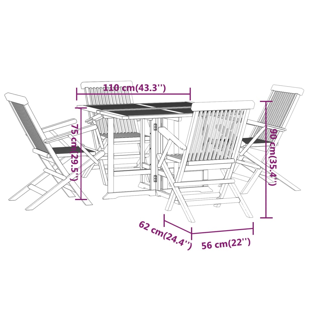 5 Piece Folding Patio Dining Set Solid Wood Teak