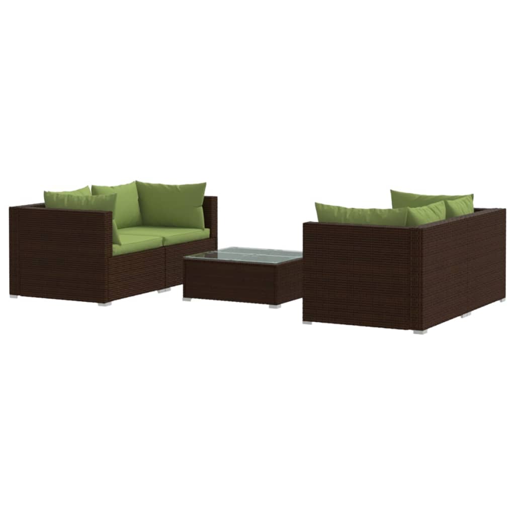 5 Piece Patio Lounge Set with Cushions Poly Rattan Brown