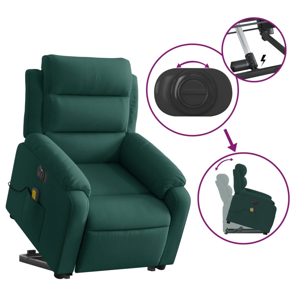 Electric Stand up Massage Recliner Chair Dark Green Velvet