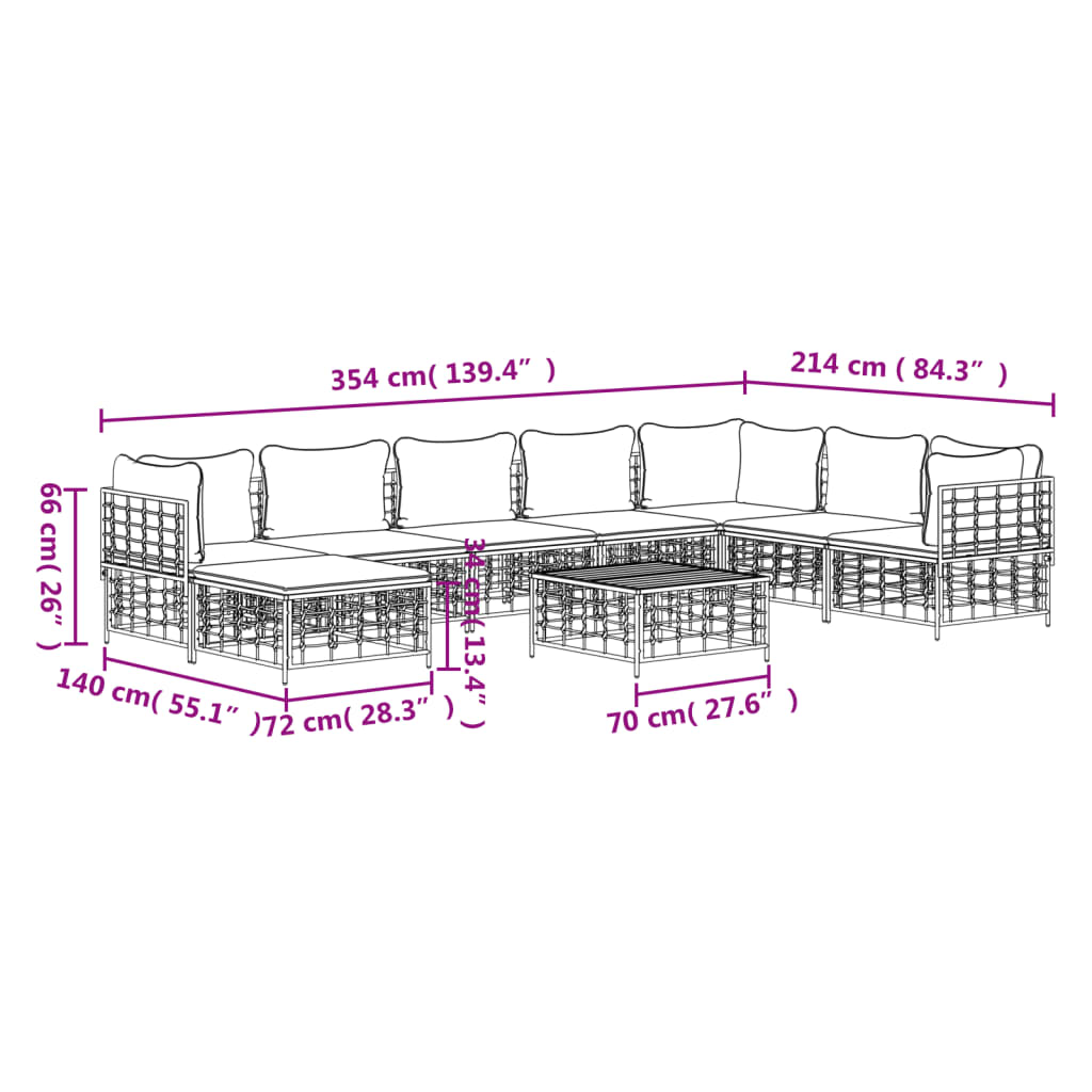 9 Piece Patio Lounge Set with Cushions Anthracite Poly Rattan