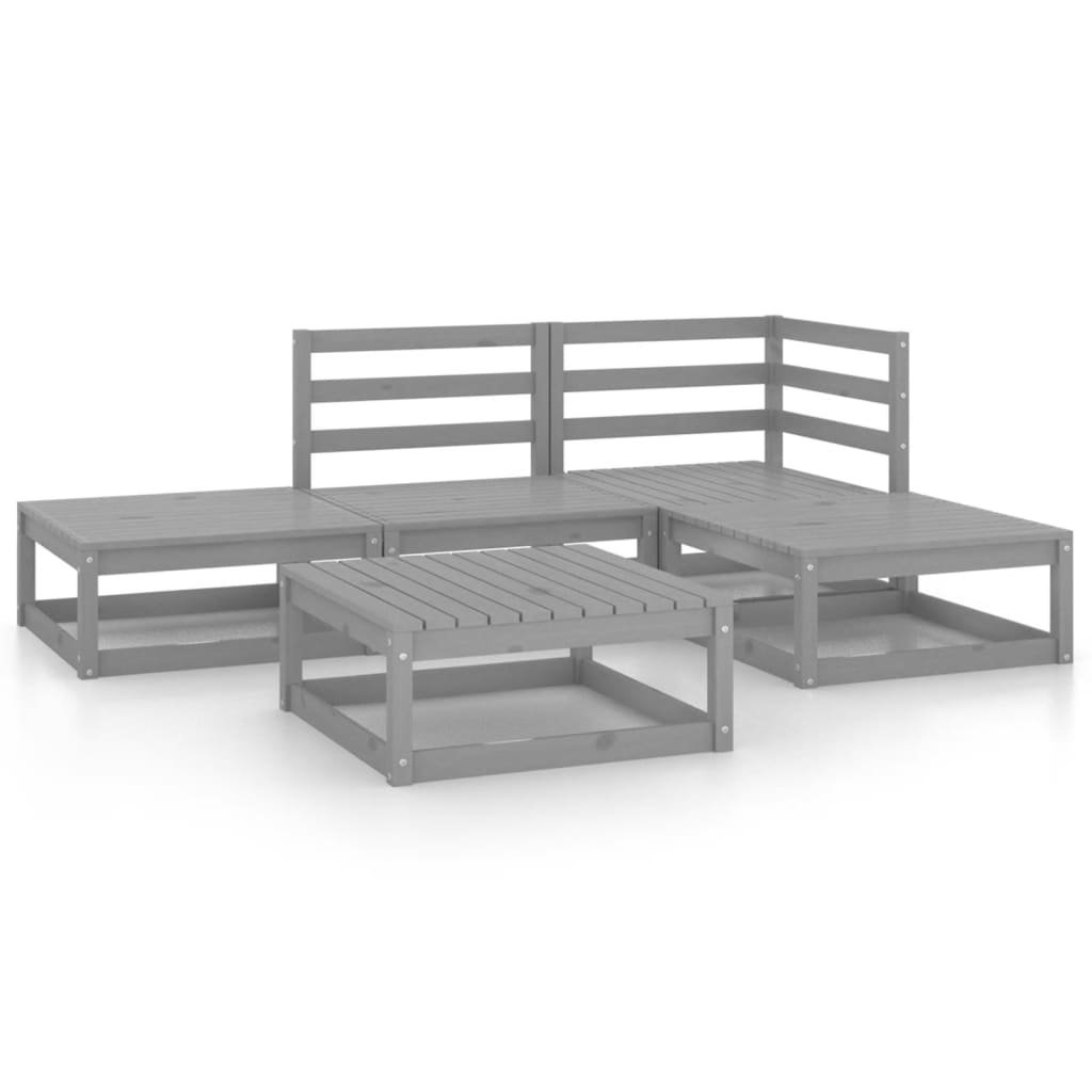 5 Piece Patio Lounge Set Gray Solid Pinewood