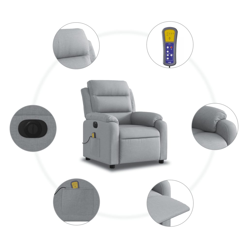 Electric Massage Recliner Chair Light Gray Fabric