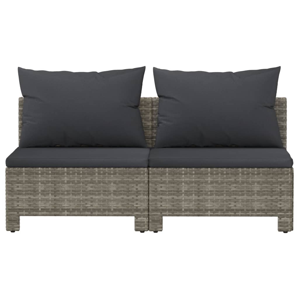 2-Seater Patio Sofa with Cushions Gray Poly Rattan